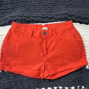 Women's Red Casual Linen-Blend Shorts
